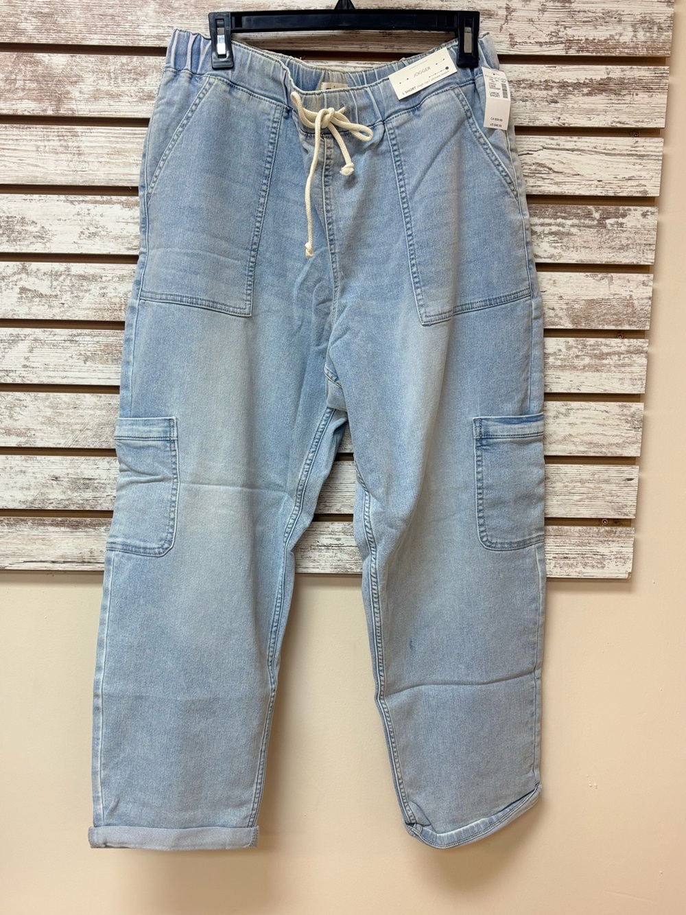 Maurices M Jeans Light Wash Cargo Jogger Jeans Large Short High Rise NWT
